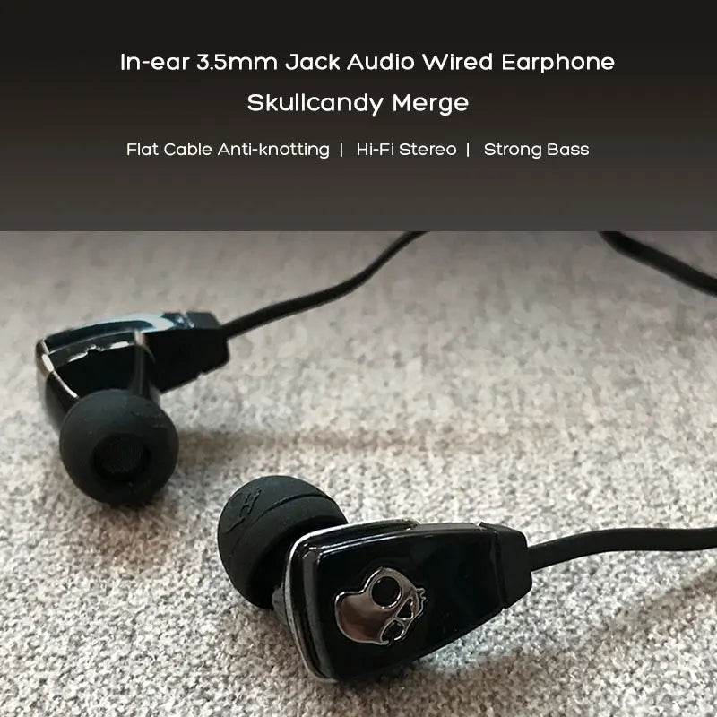 Original New Skullcandy Merge Wired Earphone High Sound Quality Wired In-Ear Earphone with 3.5mm Audio Jack, Black Color. Good Vibrations