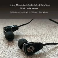 Original New Skullcandy Merge Wired Earphone High Sound Quality Wired In-Ear Earphone with 3.5mm Audio Jack, Black Color. Good Vibrations