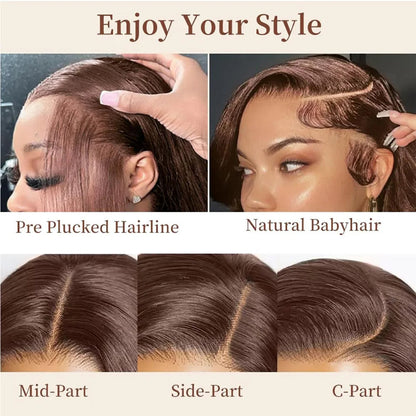 Chocolate Brown Straight Human Hair Wig 46 Inches 13x6 Transparent HD Lace Frontal Pre Plucked Natural Hairline Wig For Women Good Vibrations