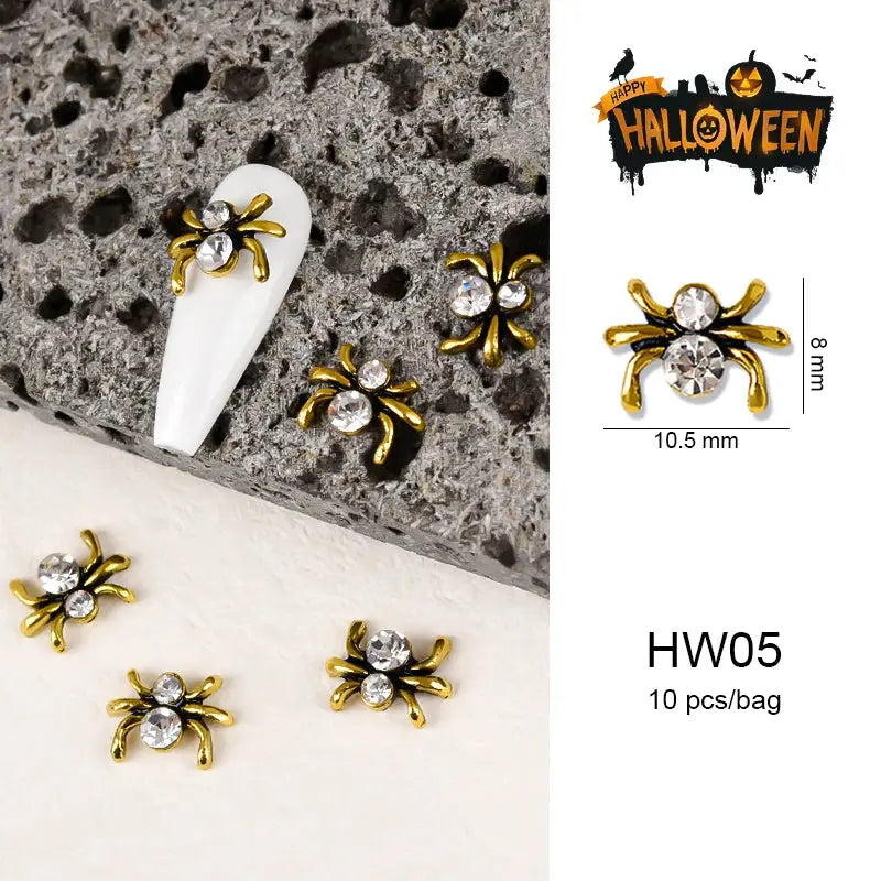 Halloween Alloy Nail Art Charms 3D Ghost Skull Pumpkin Golden Silver Classic Nails Jewelry Ornaments DIY Manicure Accessories Good Vibrations