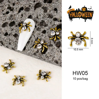 Halloween Alloy Nail Art Charms 3D Ghost Skull Pumpkin Golden Silver Classic Nails Jewelry Ornaments DIY Manicure Accessories Good Vibrations