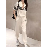 Summer Sporty Casual Women's Short Sleeve Two-Piece Set Trendy White Open Cardigan And Loose Pants Street Style Outfit Good Vibrations