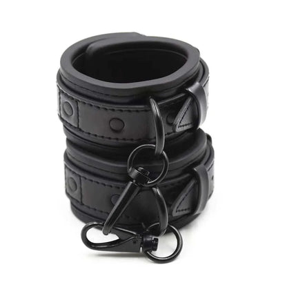 SM erotic leather handcuffs footcuffs set for bondage binding.
