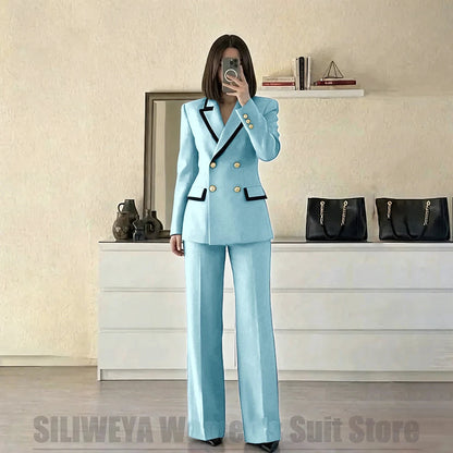 Women's Red Suit Two Piece Set Double Breasted Blazer with Black Trim and Pants Elegant Formal Fashion Daily Casual Party Tuxedo Good Vibrations