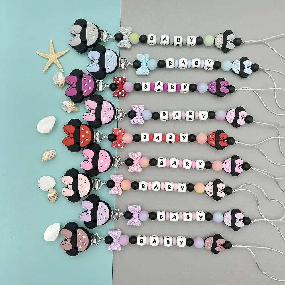 Customized Letters Name Baby Cartoon Silicone Luminous Beads Pendant Pacifier Clips Chains Holder Teether Baby Kawaii Toy Gifts Good Vibrations