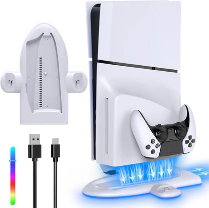 DOBE TP5-3528 Multi-Function Cooling Charging Dock for PS5 SLIM - Touch Switch, Multicolor LED, Ultrathin Design Good Vibrations