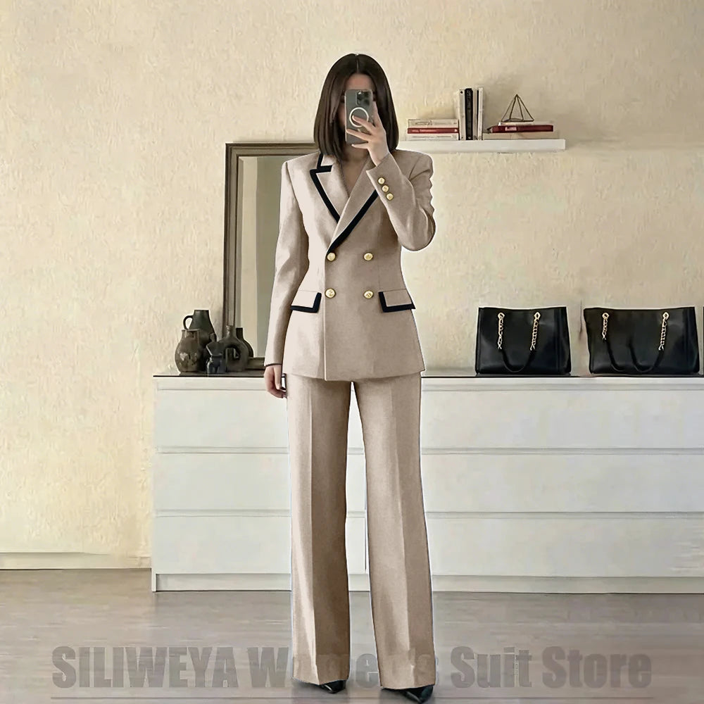 Women's Red Suit Two Piece Set Double Breasted Blazer with Black Trim and Pants Elegant Formal Fashion Daily Casual Party Tuxedo Good Vibrations