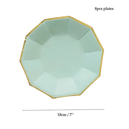 8 PCS/Lot Party Paper Plates Cups Pink Gold Happy Birthday Party Wedding Decoration Baby Shower Tableware Kids Birthday Decor Good Vibrations
