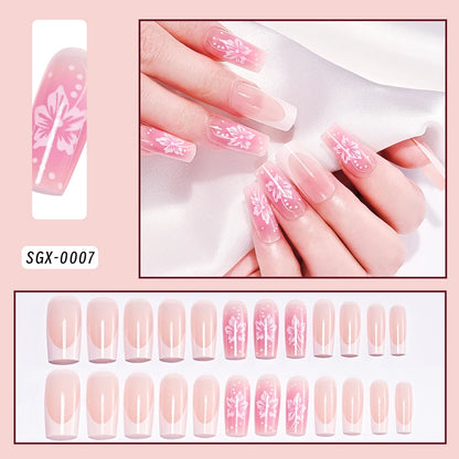 24Pcs Pink Leopard Print French Tips False Nails Short Square Head 3D Black Bowknot Fake Nails Acrylic Full Cover Press on Nails Good Vibrations