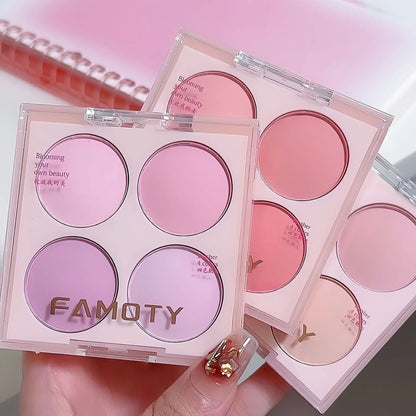 4 Colors Blush Palette Low Saturated Powder Compact Soft Color Gradient Matte Vibrant Color Light Pink Purple Blush For Girls Good Vibrations