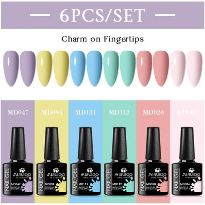 MSRUIOO 6pcs Nude Pink Gel Nail Polish Set Glitter Colorful Semi Permanent UV Gel Kits DIY Nail Art Painting Varnish Manicure Good Vibrations
