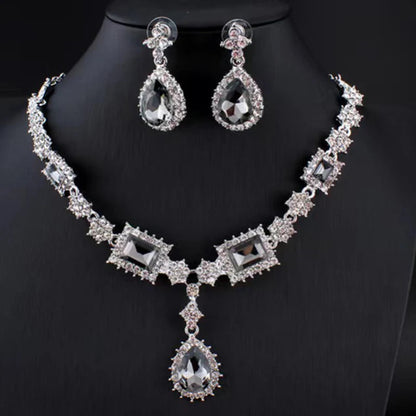 Bridal Jewelry Set Wholesale Silver Plated Red Green Blue Crystal Rhinestone Drop Earrings and Luxury Wedding Necklace for Women Good Vibrations