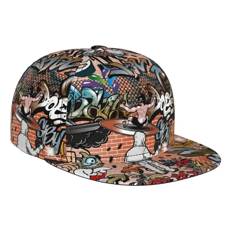Colorful Graffiti Art Print Baseball Cap Adjustable Snapback Hat for Men Women Unisex Hip Hop Caps Flat Bill Brim Hats Good Vibrations