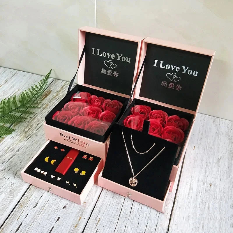 Jewelry Gift Box Rose Boxes Soap Flower Earring Necklace Lipstick Box Birthday Party Gift Mom Girlfriend Valentines Day Decor Good Vibrations
