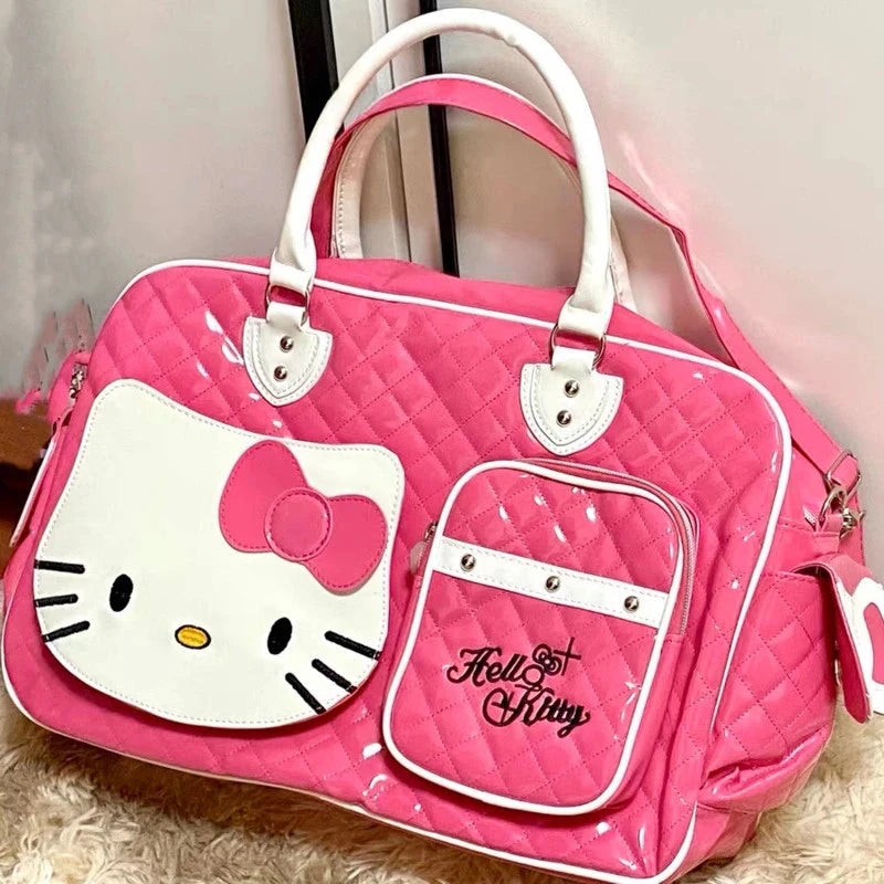 Sanrio Hello Kitty Large Capacity Crossbody Bag Pink Shoulder Bags For Women Y2k Sweet Girl PU Leather Handbag Good Vibrations