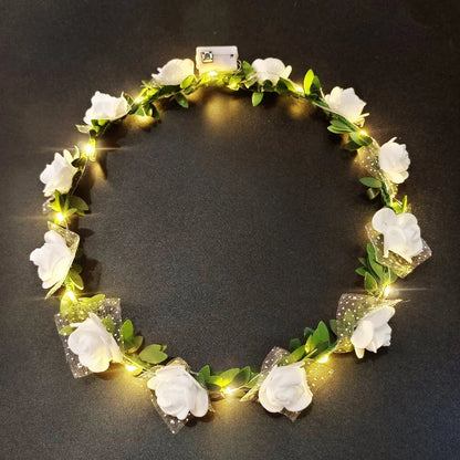 Wedding Party Crown Glowing Flower Headband LED Light Wreath Garland Decoration Women Girl Birthday Favor Luminous Hairband Good Vibrations