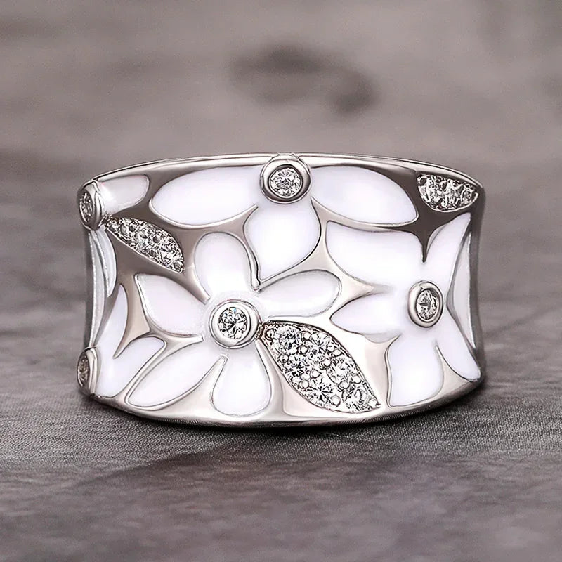 2026 Aesthetic Enamel Flower Finger Ring for Women Wedding Party New 2026  Silver Color Luxury Cubic Zirconia Jewelry Gift Good Vibrations