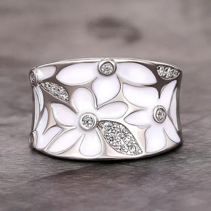 2026 Aesthetic Enamel Flower Finger Ring for Women Wedding Party New 2026  Silver Color Luxury Cubic Zirconia Jewelry Gift Good Vibrations