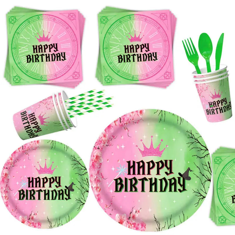 50pcs Wicked Birthday Party Decorations Disposable Tableware Cup Plate Napkins Banner Tablecloth Magic Witch Kids Party Supplies Good Vibrations