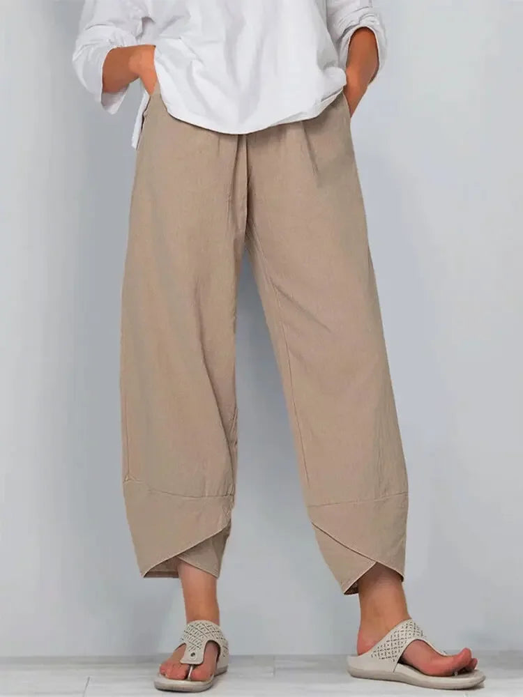 Vintage Print Pants Women Fashion Irregular Casual High Waist Elastic Waist Straight Loose Trousers Summer Lady Cargo Pantalon Good Vibrations