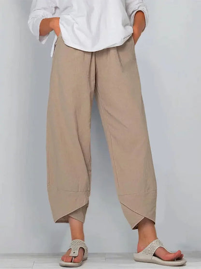 Vintage Print Pants Women Fashion Irregular Casual High Waist Elastic Waist Straight Loose Trousers Summer Lady Cargo Pantalon Good Vibrations