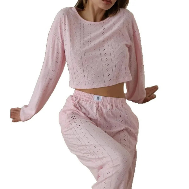 2025 Women's American Casual Wear Set - Fashionable, Simple, Loose-Fitting, Long-Sleeved, Long-Pants, Nightwear, Homewear Set Good Vibrations