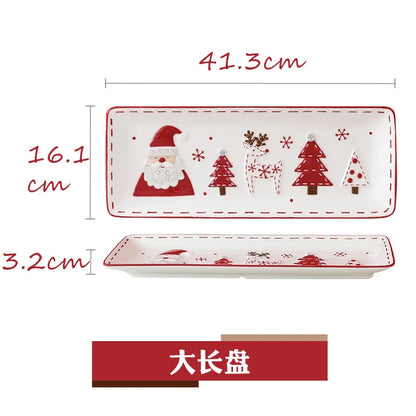 Christmas Hand-painted Ceramic Tableware Set Cute Christmas Steak Plate Embossed Underglaze Color Flat Plate Good Vibrations