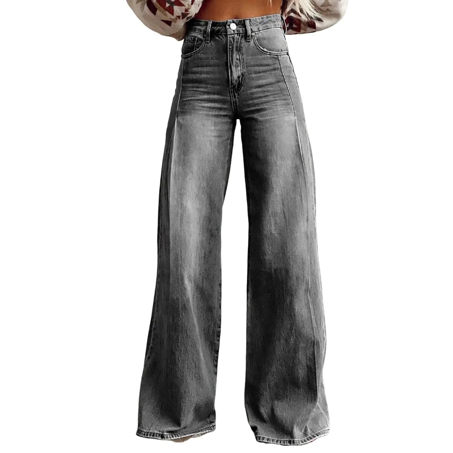 Summer Women's Large Hole Patchwork Jeans High Waist Wide Legs Trousers Cool Girl Casual Bottoms Female Denim Pants Good Vibrations