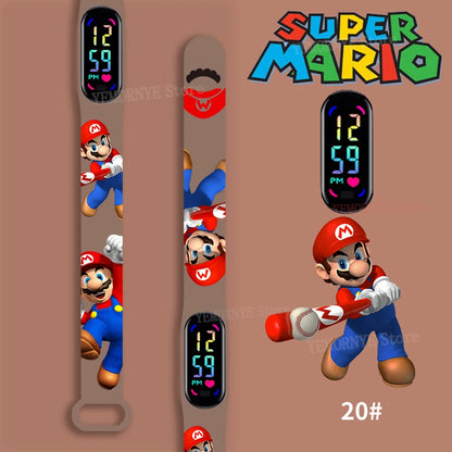 Mario Bros Children's Watches Action Figures Luigi Princess Peach Yoshi Bowser kids Sport Wristband Waterproof Digital Watch Toy Good Vibrations