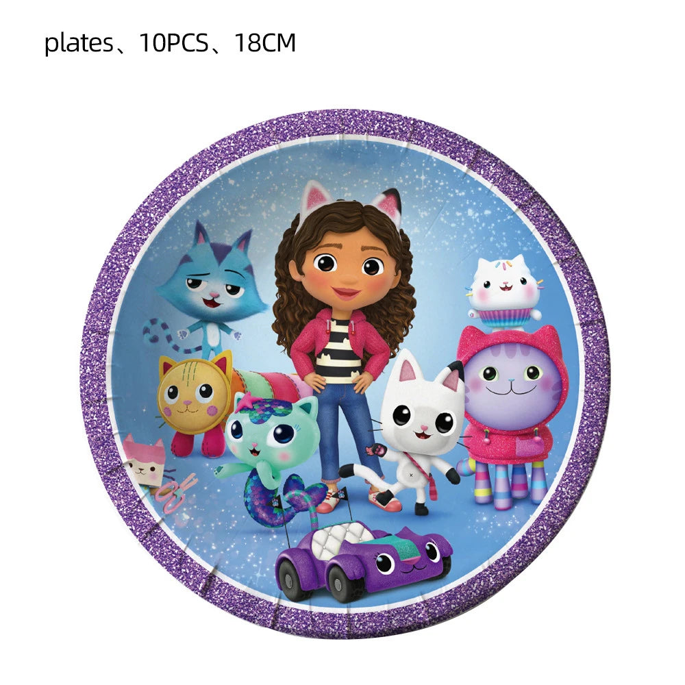 Gabby Doll House Birthday Party Decoration Cat Cutlery Cup Plate Stickers Baby Shower Children's Party Balloon DIY Toy Supplies Good Vibrations
