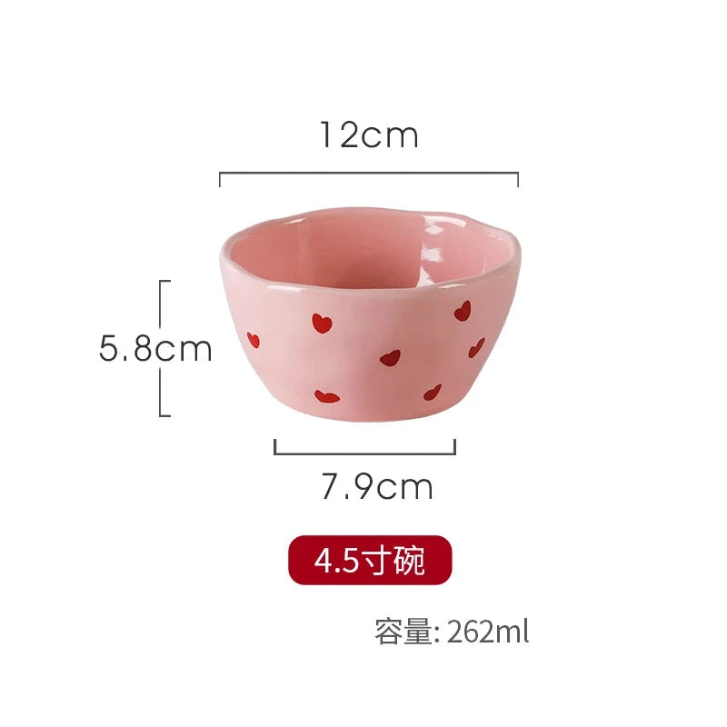 Salad Bowl Pink Heart Pattern Ceramic Plate Coffee Cup Children Dessert Bowl Household Cute Dinner Plates Restaurant Tableware Good Vibrations