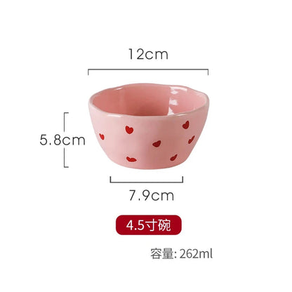 Salad Bowl Pink Heart Pattern Ceramic Plate Coffee Cup Children Dessert Bowl Household Cute Dinner Plates Restaurant Tableware Good Vibrations