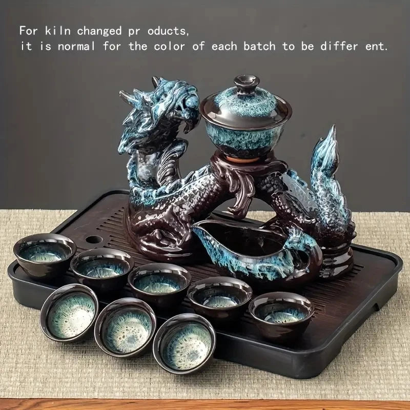 1 set, creative lazy tea set, semi-automatic dragon teapot, magnetic rotating water-conducting tea set, Chinese Kung Fu tea set Good Vibrations