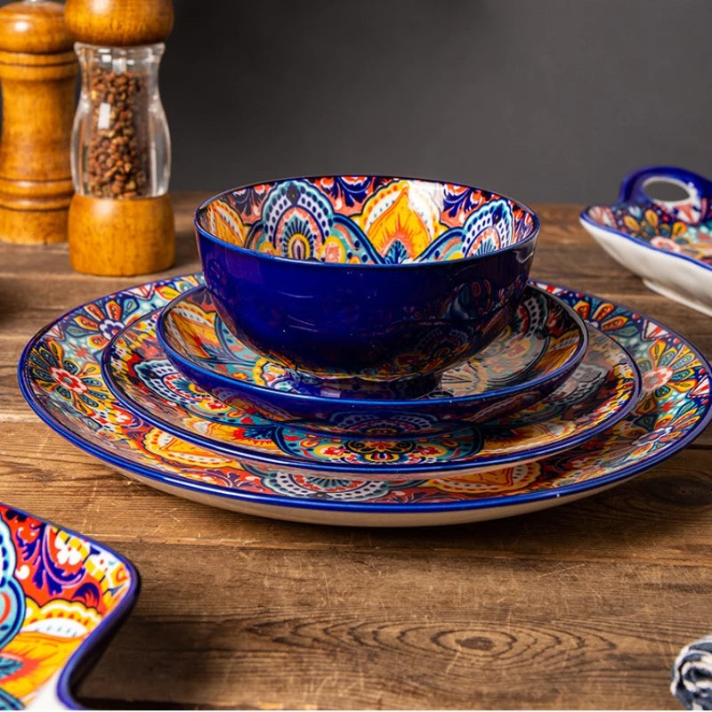 Ceramic Tableware Set Rice Bowl Serving Plate Creative Cutlery Soup Plate Noodle Handle Bowl Sauce Dish Steak Salad Fruit Plate Good Vibrations