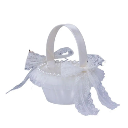 Fashion Lace Wedding Flower Basket Rose Flower Ribbon Bow Satin Bow Hanbag Tote Bag Storage Bag Flower Girls Basket Party Good Vibrations