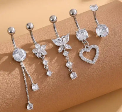 3-5pcs/Lot Belly Button Ring Sets Heart Butterfly Flower Dangled Belly Piercing Nombril 14G Curved Navel Rings Jewelry for Women Good Vibrations Adult Super Store