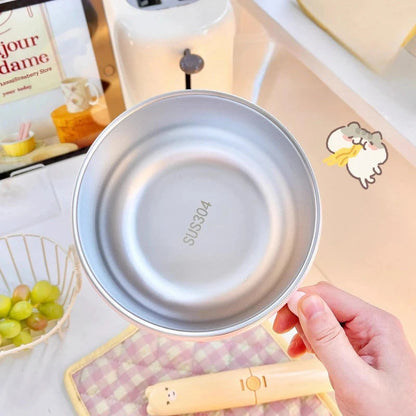 Cute Stainless Steel Ramen Bowl With Lid Kawaii Large Instant Noodles Fruit Salad Rice Soup Bowl Kitchen Tableware Women Gift Good Vibrations