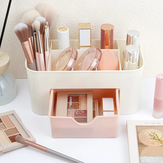 Makeup Organizer with 1 Drawers, Desk Organizer, 6Compartments, Cosmetics Storage Box for nail polish,Lipstick, Brushes, Jewelry Good Vibrations