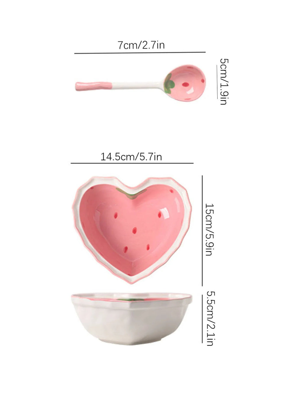 3pcs Strawberry Bowl Spoon Plate set beautiful girl heart bowl salad bowl dessert household Ceramic tableware Good Vibrations
