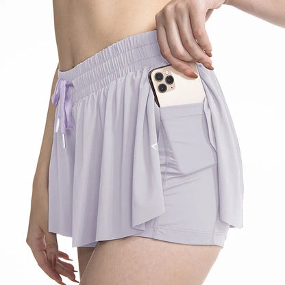2 IN 1 Flowy Shorts Women Butterfly Tennis Skirt with Pockets Gym Yoga Shorts Sportswear Athletic Biker Run Shorts Skirts Summer Good Vibrations