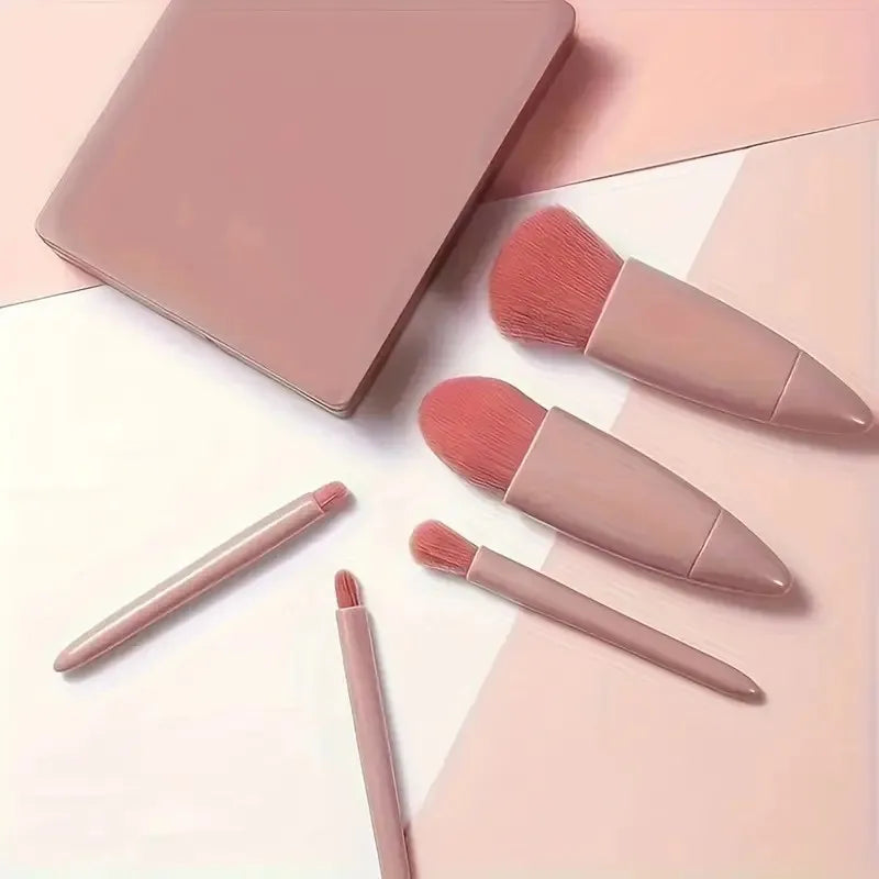 5-Piece Foldable Makeup Brush Set with Mirror - Portable Travel Kit, Mini Professional Cosmetic Brushes for Foundation, Eyeshado Good Vibrations