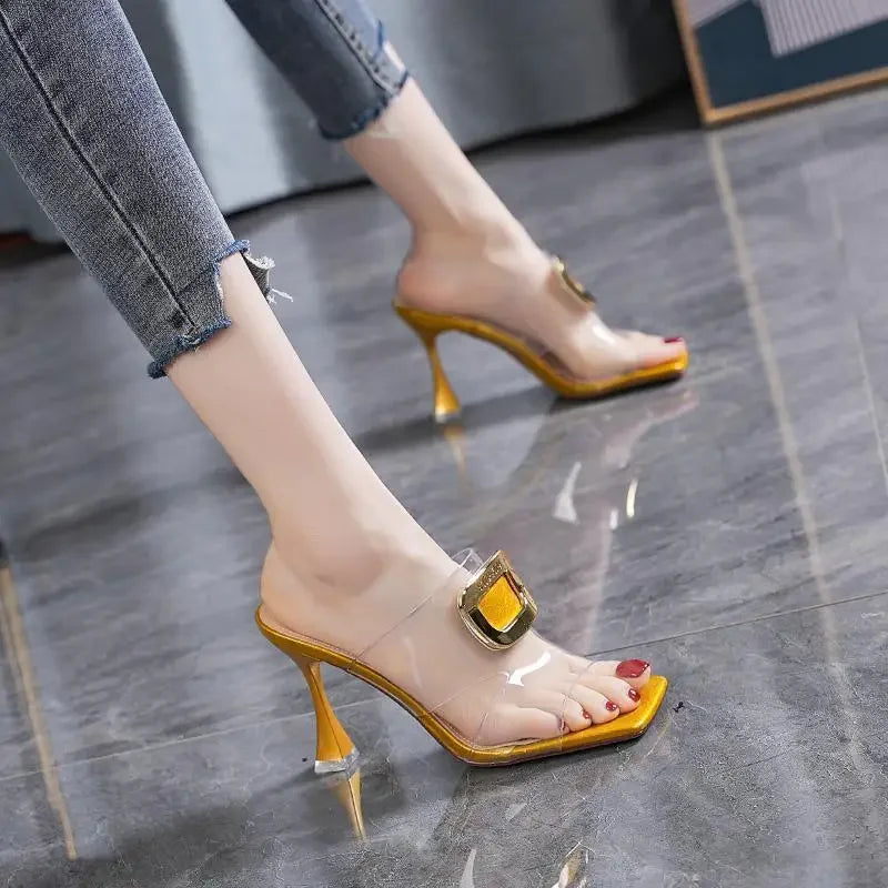 High Heels Slippers Women Pumps Shoes Dress 2024 New Summer Luxury Brand Sexy Party Designer Sandals Fashion Transparency Slides Good Vibrations