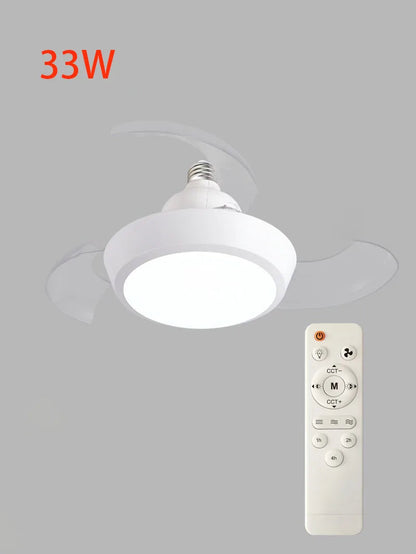 Socket Fan Light with Remote, 20.5in Small Ceiling Fan with LED, E26/27 Cordless Light Screw Fan for Kitchen Bedroom, Small Room Good Vibrations