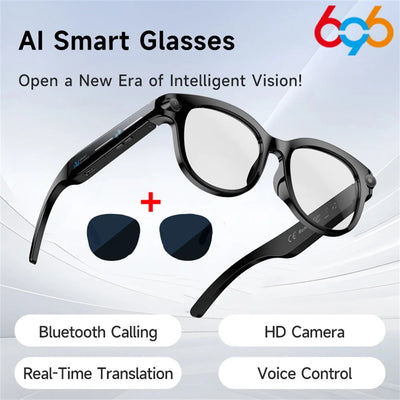 AI Smart Glasses Real-time Translation Dual Camera Bluetooth Call Sunglasses Shoot Audio Video Music Player Multifunctional Men