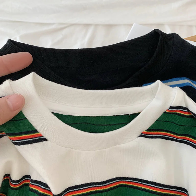 2025 autumn Children Clothes Girls Long Sleeves Bottoming Shirts Cool Boys Stripe Cotton T-shirt Teen Loose Casual 2-7y Kids Top Good Vibrations