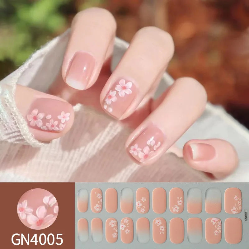 20Tips Semi-Cured Gel Nail Sticker Pure Color Uv/Led Lamp Gel Nail Polish Wraps Long-Lasting Full Cover Gel Sticker Nail Decor Good Vibrations