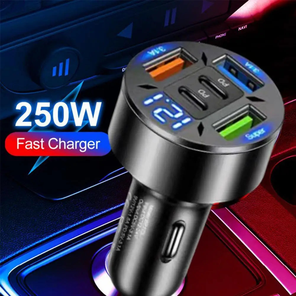 250W 5 Ports Car Charger Fast Charging PD QC3.0 USB C Car Phone Charger Type C Adapter In Car For IPhone Good Vibrations