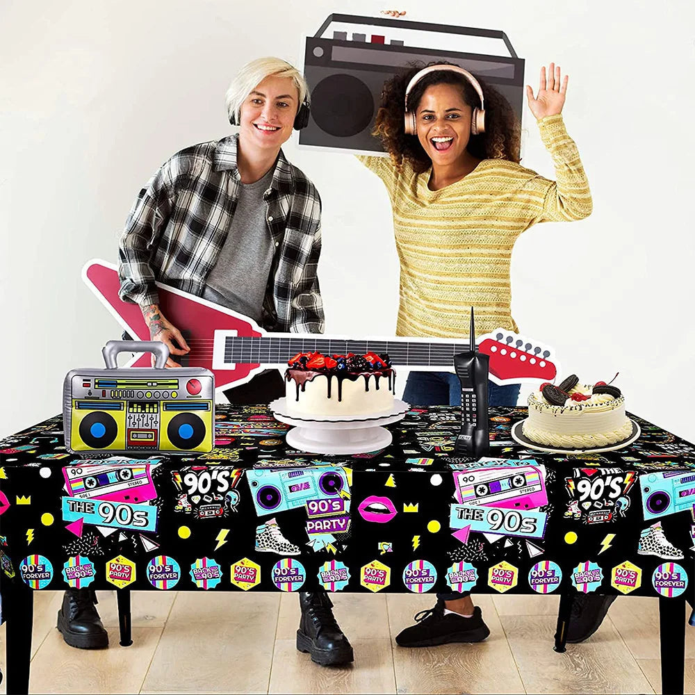 80s Party Table Covers Disposable Plastic Tablecloths Back to The 80s Party Supplies Decorations 80's Theme Disposable Tableware Good Vibrations