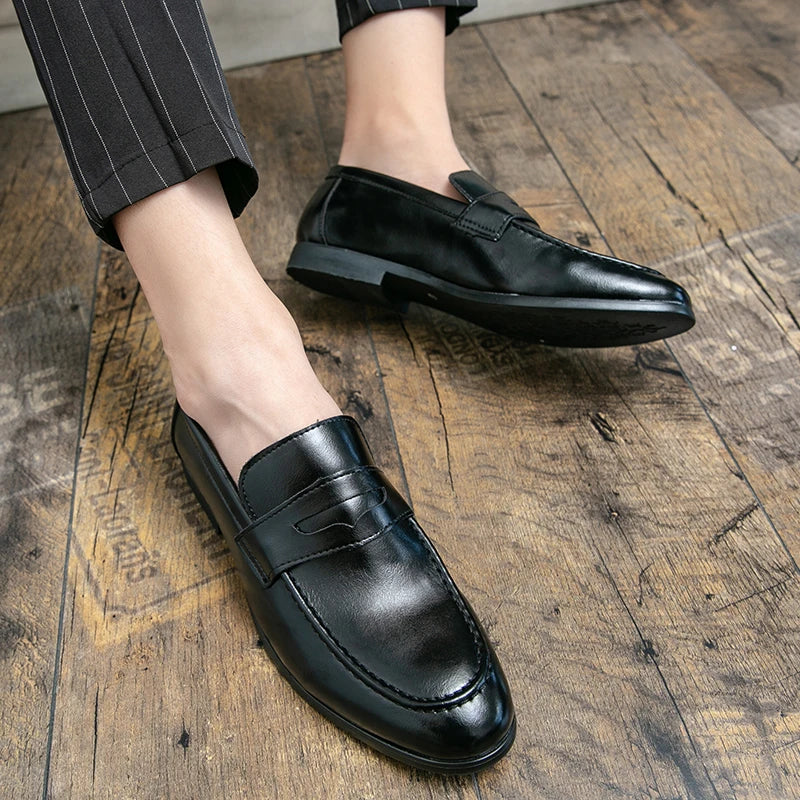 Men's Dress Shoes Trend Leather Formal Loafers Men Classic Casual Business Shoes For Men Party Social Leather Shoes Loafers Male Good Vibrations
