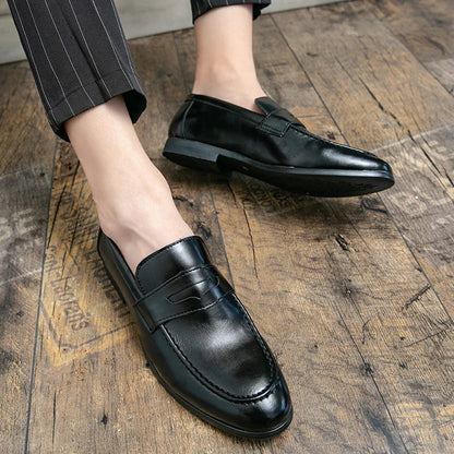 Men's Dress Shoes Trend Leather Formal Loafers Men Classic Casual Business Shoes For Men Party Social Leather Shoes Loafers Male Good Vibrations